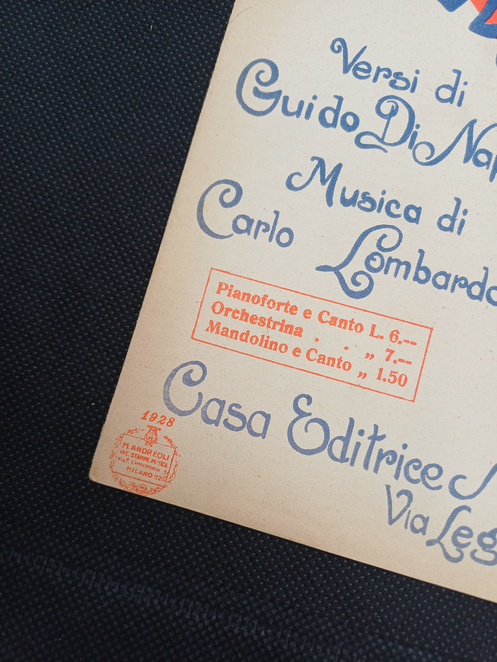 LO SPAVENTAPASSERI - CARLO LOMBARDO & DI NAPOLI - SPARTITO MUSICALE ANNI '20/30