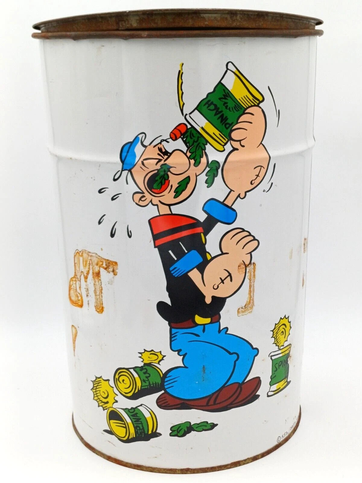 Popeye – Braccio di Ferro – Bidone contenitore in latta anni '80