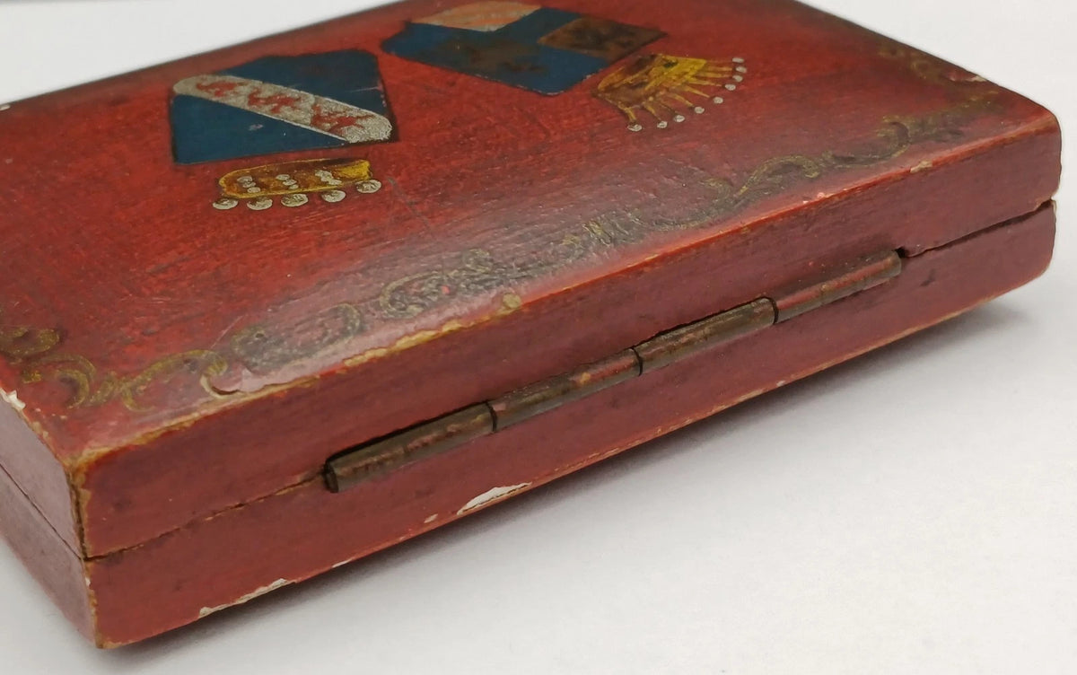 Scatoletta antica da collezione in legno con blasoni