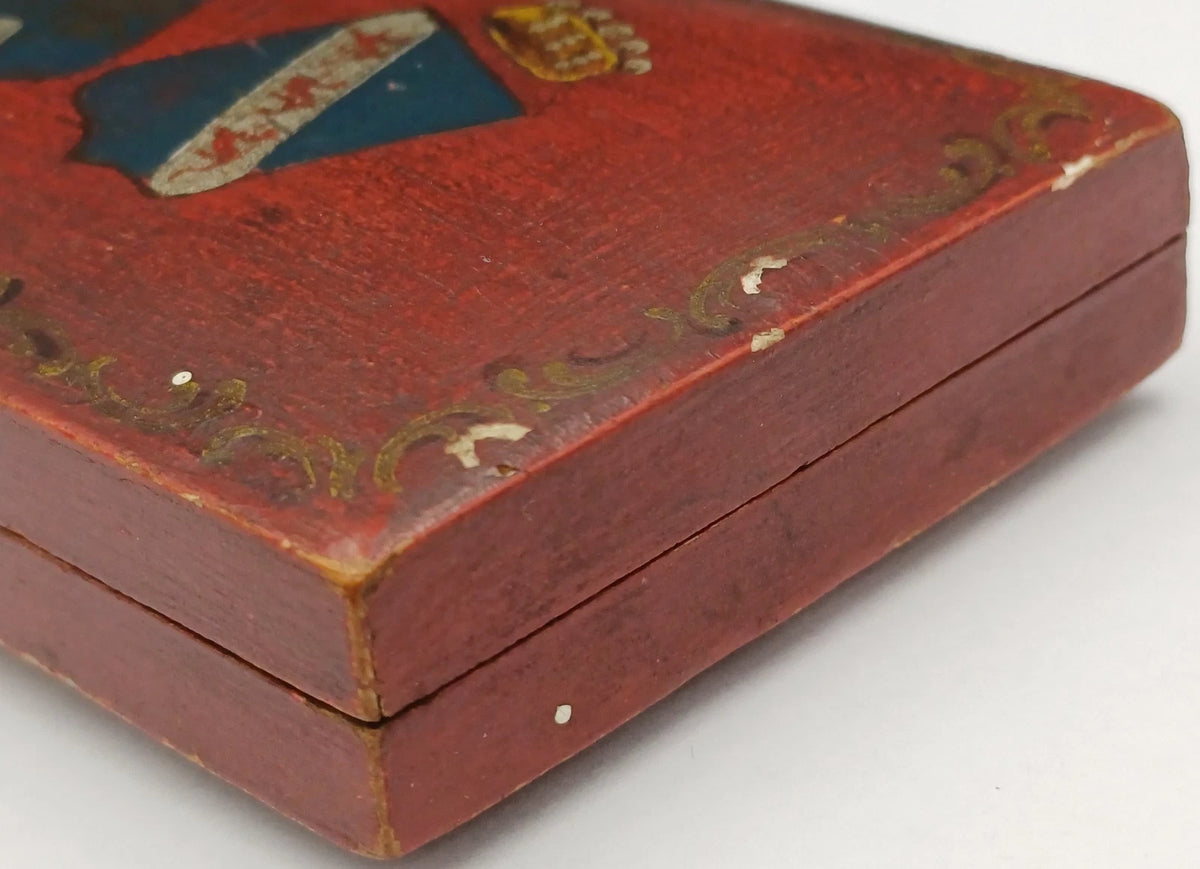 Scatoletta antica da collezione in legno con blasoni