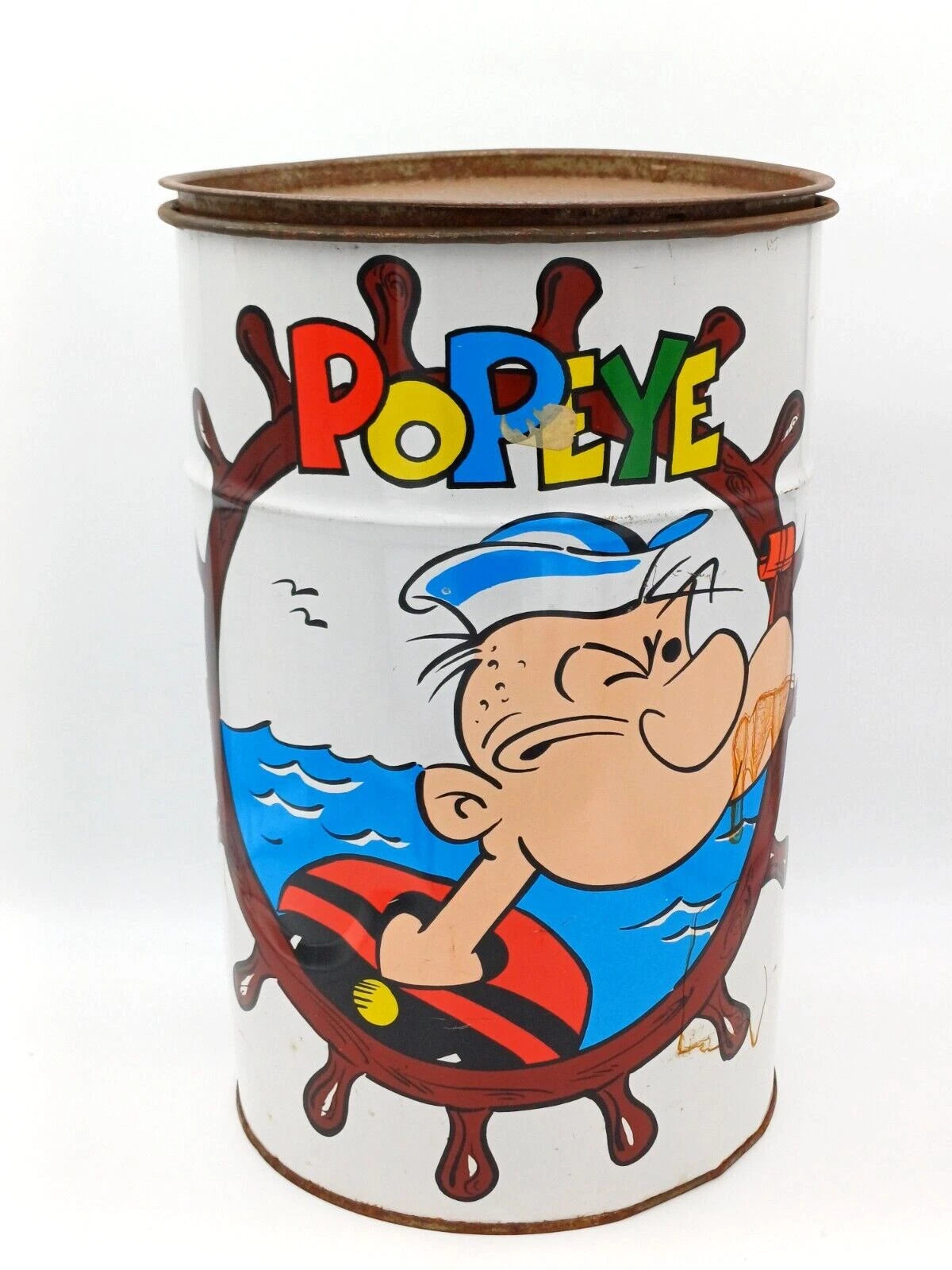 Popeye – Braccio di Ferro – Bidone contenitore in latta anni '80